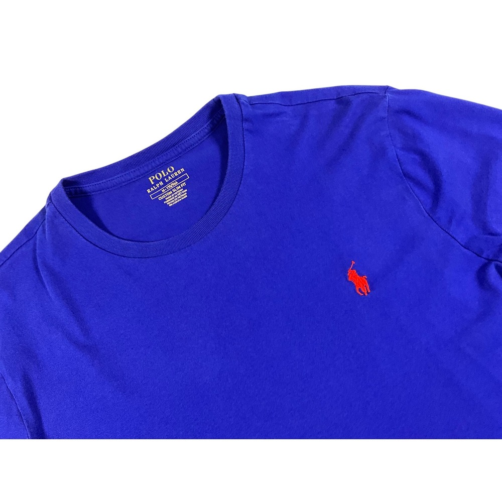 Polo Ralph Lauren Mens Custom Slim Fit Long Sleeve Blue T-Shirt Red Pony Size M